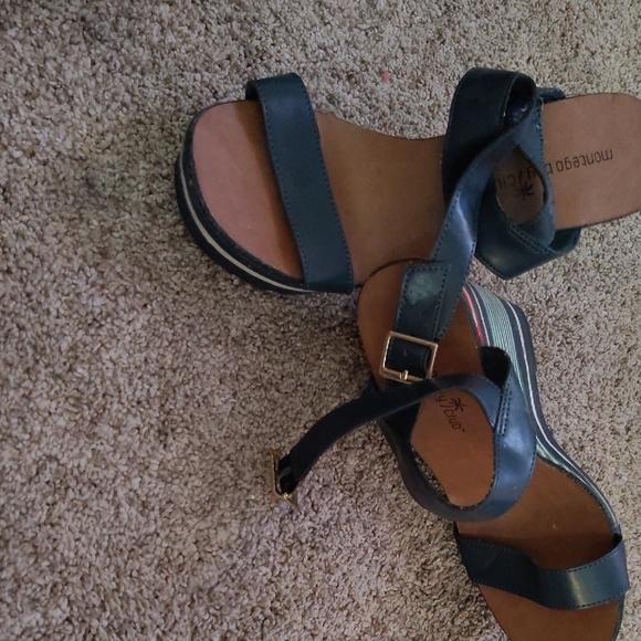 Monaco Navy and Brown Wedge Sandals - Picture 2 of 6